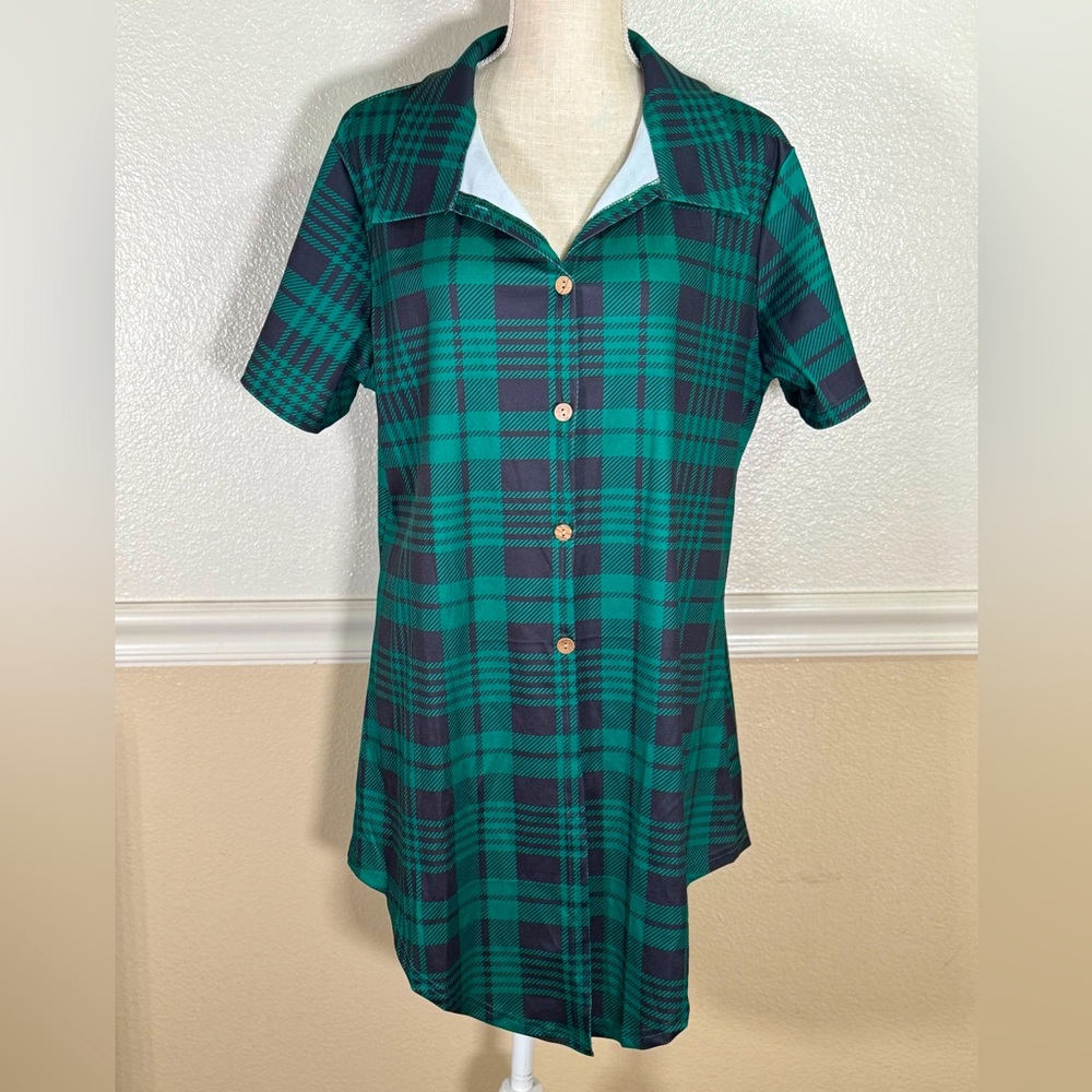 Plaid Green and Black Button Down Shirt